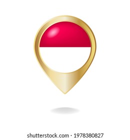 Indonesian flag on gold pointer map, Vector illustration eps.10