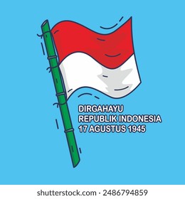 
Bandera indonesia con Ilustración vectorial de bambú puntiaguda. con el dicho de la independencia.