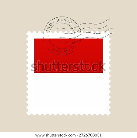Indonesian flag postage stamp vector with a vintage air mail postmark cancellation for travel and correspondence concepts..