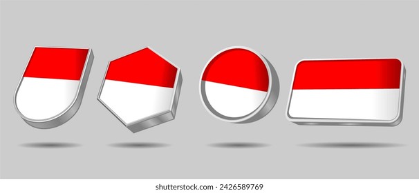 Indonesian flag with realistic 3D shape in EPS or vector format which can be customized according to needs. Isometric 3D Flag Vector Glossy Icon. 