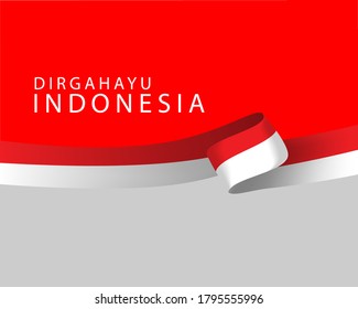 Indonesian flag ribbon background. Indonesia Happy Independence Day greeting card, banner