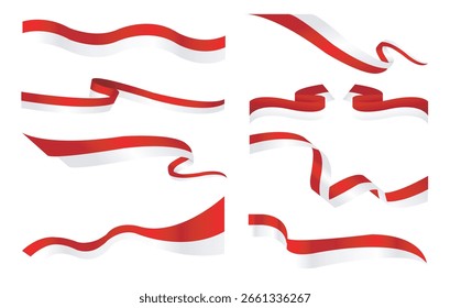 Indonesian Flag Ribbon Set - Vector Stock Illustration with white background