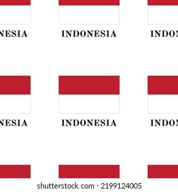 Indonesian flag seamless pattern, with country name "Indonesia".