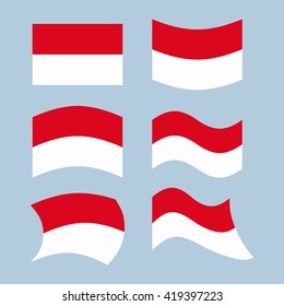 Indonesian flag. Set of flags of Indonesian republic in various forms. Developing Indonesian flag Asian state