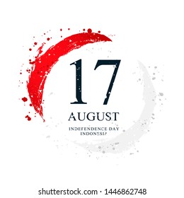 Indonesian flag in the shape of a circle. August 17 - Independence Day of Indonesia. Vector illustration on white background. Brush strokes drawn by hand.