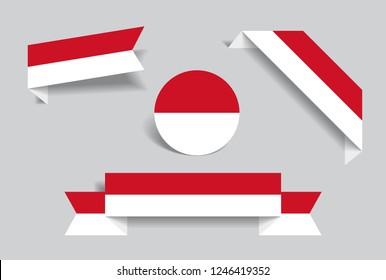 Indonesian flag stickers and labels set. Vector illustration.