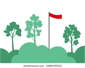 Indonesian Flag with Tree and House