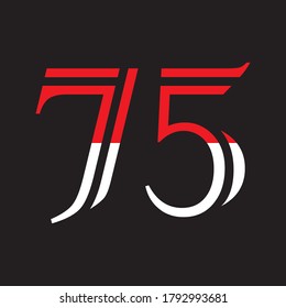 Indonesian flag vector illustration in the form of number 75. commemorating the 75th Independence Day