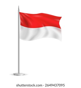 Indonesian Flag Waving on Pole – Realistic Vector Illustration