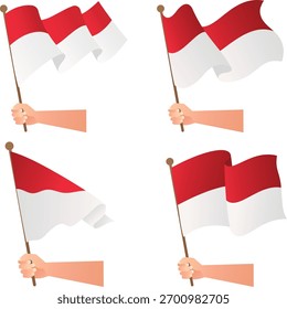 Banderas indonesias en mano - Conjunto de banderas ondeando