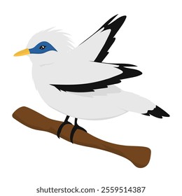 Indonesian Flora And Fauna Vector Illustration - Bali Starling