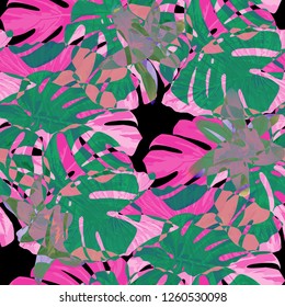 Indonesian Flowers. Seamless Pattern with Australian Rainforest. Trendy Texture with Exotic Leaves and Flowers for, Shirt, Tablecloth, Underwear. Vector Seamless Pattern with Indonesian Flowers