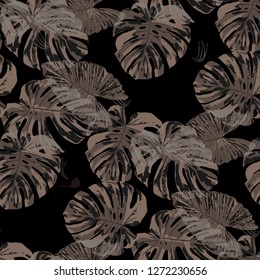Indonesian Flowers. Seamless Pattern with Brasilian Jungle. Trendy Texture with Exotic Leaves and Flowers for, Dress, Shirt, Tablecloth. Vector Seamless Pattern with Indonesian Flowers