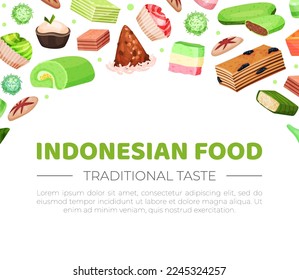 Indonesian food banner. Traditional oriental Asian cuisine dishes poster, card template cartoon vector