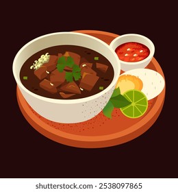 An Indonesian food called Rawon. A simple vector illustration of Rawon that would perfect for social media post, flyer, poster and more.