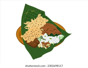 Indonesian Food, Close Up of a traditional Javanese salad with peanut sauce and peanut cracker (Called: "Pecel")