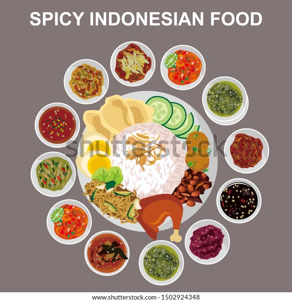Indonesian Food Nasi Campur Sambal Stock Vector (Royalty Free ...