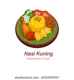 Indonesian Food Nasi Kuning Vector Illustration