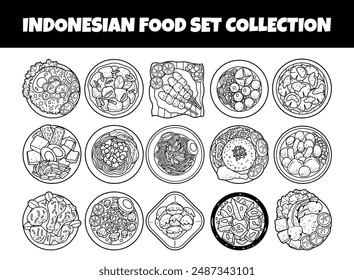 Indonesian food set outline vector illustration