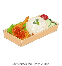 Indonesian food Smashed chicken or ayam geprek in paper box vector illustration logo