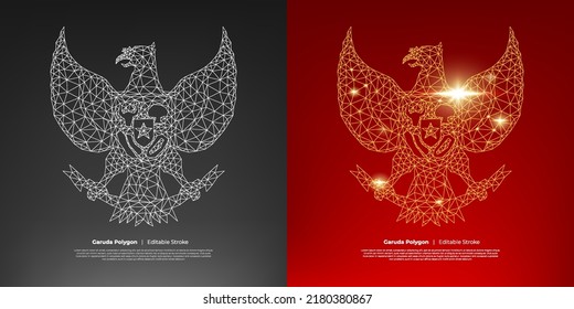 Indonesian garuda statue polygon for august or agustus 17. Indonesia Independency day. Editable stroke vector