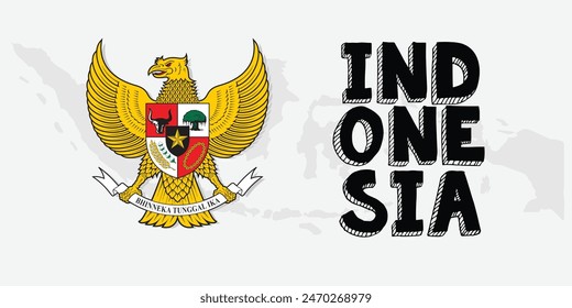 Indonesian Garuda text effect, editable font, typography, modern text with Indonesian map background