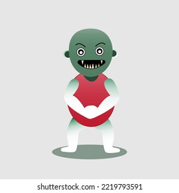 Indonesian ghost, cute green tuyul