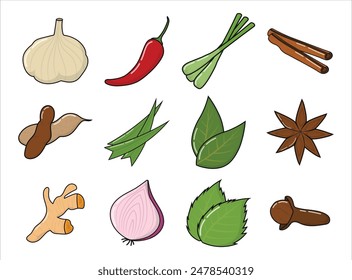 Indonesian Herb and Spices Icon Set