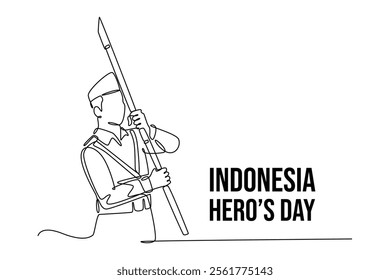 Indonesian hero day concept. Single line draw design vector graphic illustration.