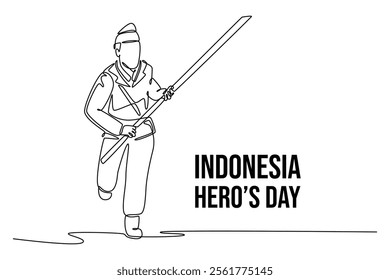 Indonesian hero day concept. Single line draw design vector graphic illustration.