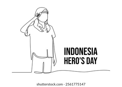 Indonesian hero day concept. Single line draw design vector graphic illustration.