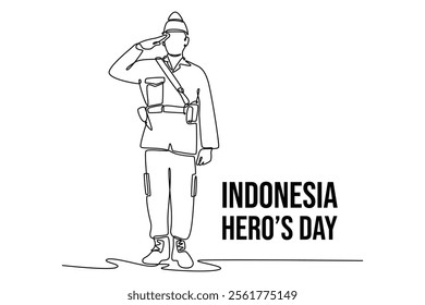 Indonesian hero day concept. Single line draw design vector graphic illustration.