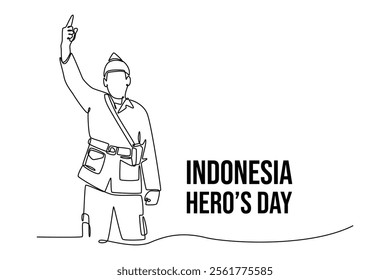  Indonesian hero day concept. Single line draw design vector graphic illustration.