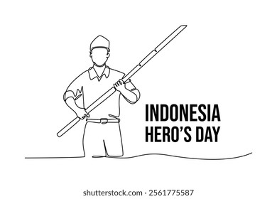  Indonesian hero day concept. Single line draw design vector graphic illustration.