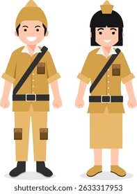 Herói indonésio de pé com uniforme marrom para o Dia dos Heróis