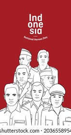 Indonesian heroes day background with portrait illustration of revolution heroes