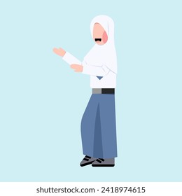 Indonesian Hijab Senior High School Student With Explaining Gesture