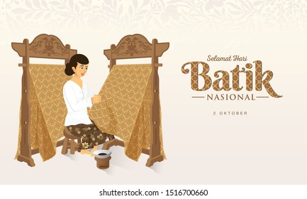 Indonesian Holiday Batik Day Illustration.Translation: October 02, Happy National Batik day. Suitable for greeting card, poster and banner