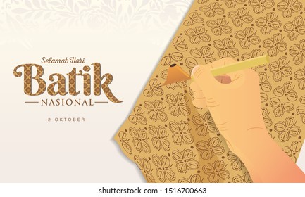 Indonesian Holiday Batik Day Illustration.Translation: October 02, Happy National Batik day. Suitable for greeting card, poster and banner