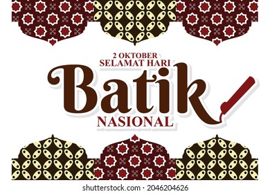 Indonesian Holiday Batik Day Illustration.Translation: October 02, Happy National Batik day. Suitable for greeting card, poster and banner