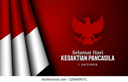 Indonesian Holiday Pancasila Day Illustration. Translation: October 1st, Happy Pancasila Day. Greeting Card, Banner, Poster.
