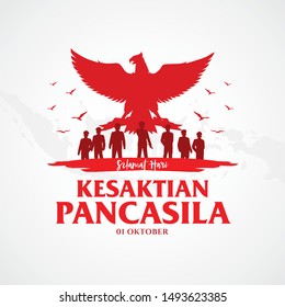 Indonesian Holiday Pancasila Day Illustration.Translation: October 01, Happy Pancasila day. Suitable for greeting card svg