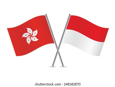 Indonesian and Hong Kong flags. Vector illustration.