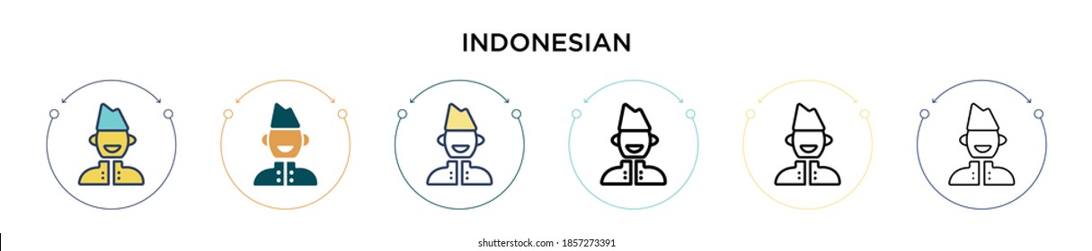 Indonesian icon in filled, thin line, outline and stroke style. Vector illustration of two colored and black indonesian vector icons designs can be used for mobile, ui, web