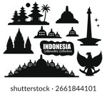 Indonesian Iconic Landmark Silhouettes Collection.Vector illustration.