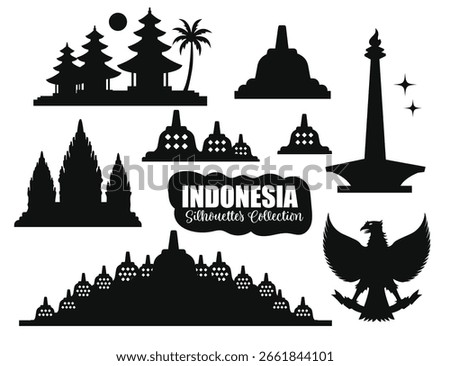 Indonesian Iconic Landmark Silhouettes Collection.Vector illustration.