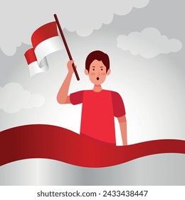Indonesian Independence Celebrations Day Illustration Vector Banner And Post Design, Celebrations Day Clip Art Set. Indonesian Freedom Independence Patriotism Template.