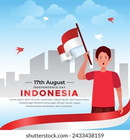Indonesian Independence Celebrations Day Vector Illustration Banner And Social Media Post Design Set, Indonesia National Republic Celebrate Event Day Poster Template, With Flag, Happy Democracy.