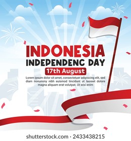 Banner De Ilustración Vectorial Del Día De Las Celebraciones De La Independencia De Indonesia Y Set De Diseño De Publicaciones De Medios Sociales, Plantilla De Afiche Del Día De La Celebración Del Día De La Independencia De Indonesia, Con Bandera, Democracia Feliz.