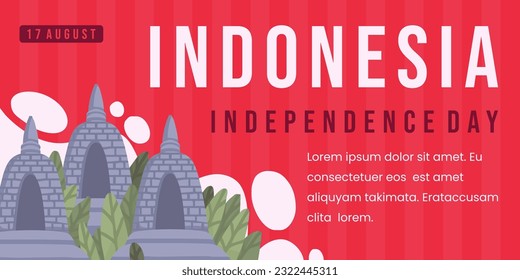 
indonesian independence day 17 august banner with red background and temple vector illustration